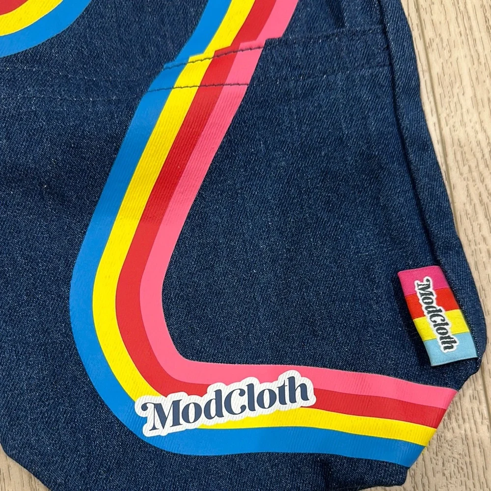 ModCloth Denim Wine Tote with Colorful Stripes